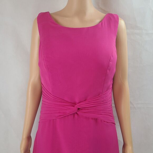 New Mother of the Bride (10) Fuchsia Chiffon Sleeveless Pleated Waist Midi Dress - Picture 3 of 10